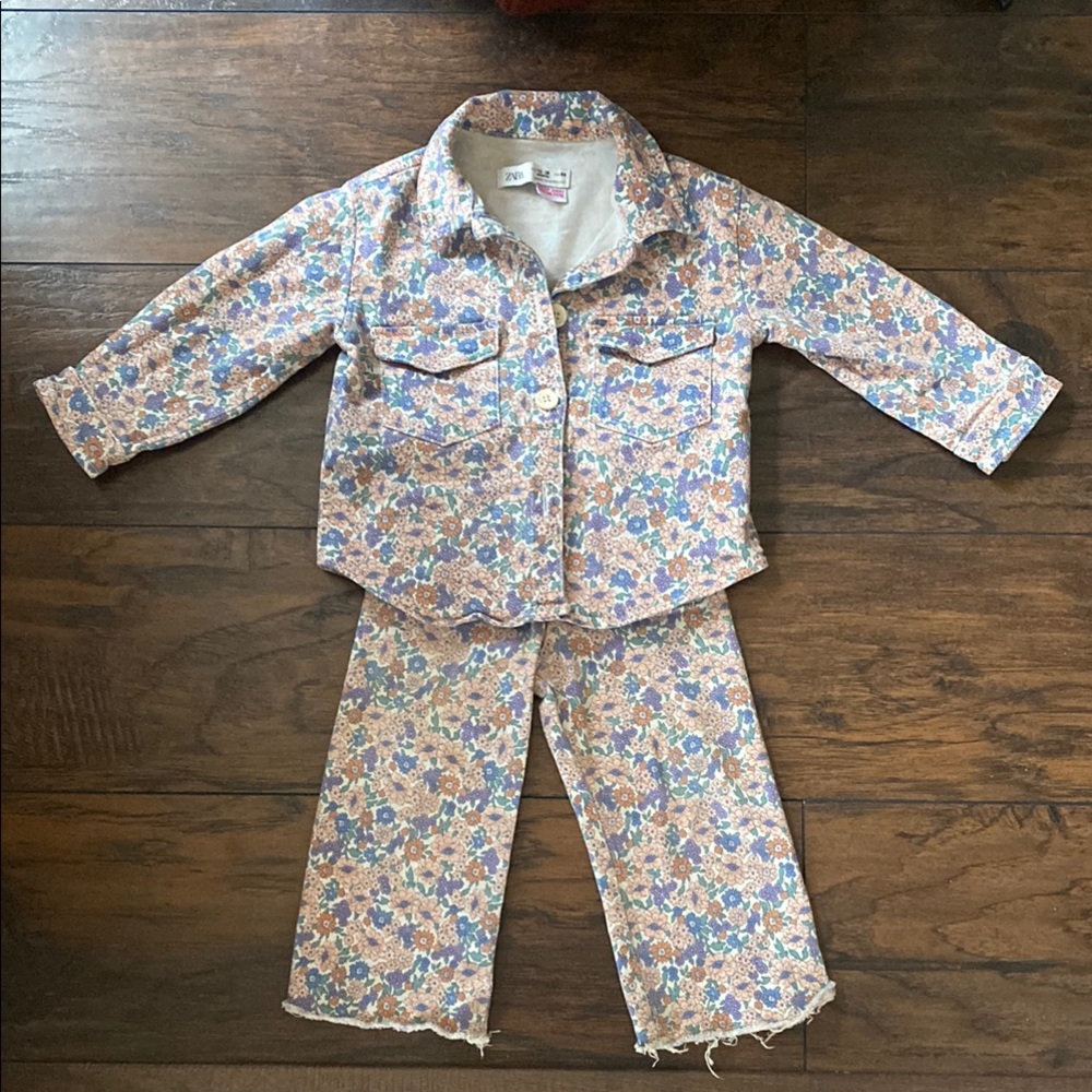 12m Zara Denim Floral Set 12-18 months